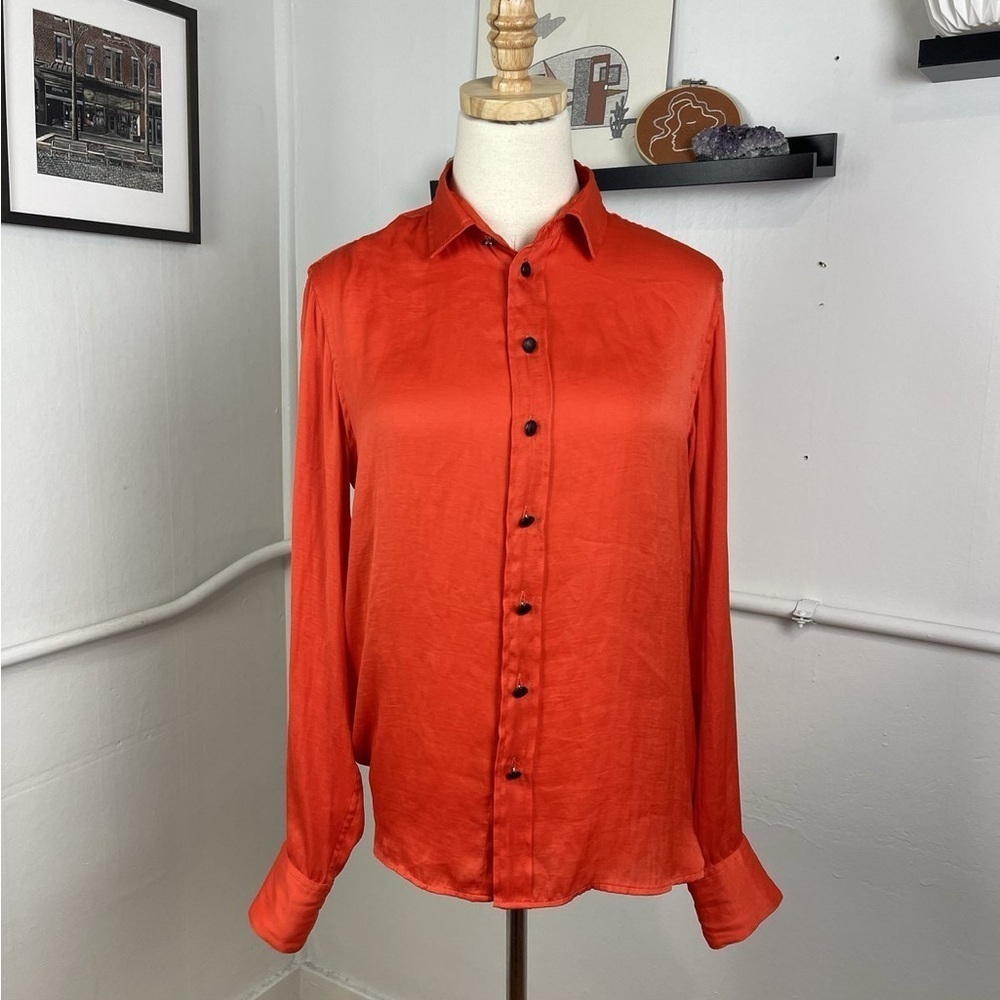 Rag & Bone Red Satin Blouse Logo Buttons (T1)